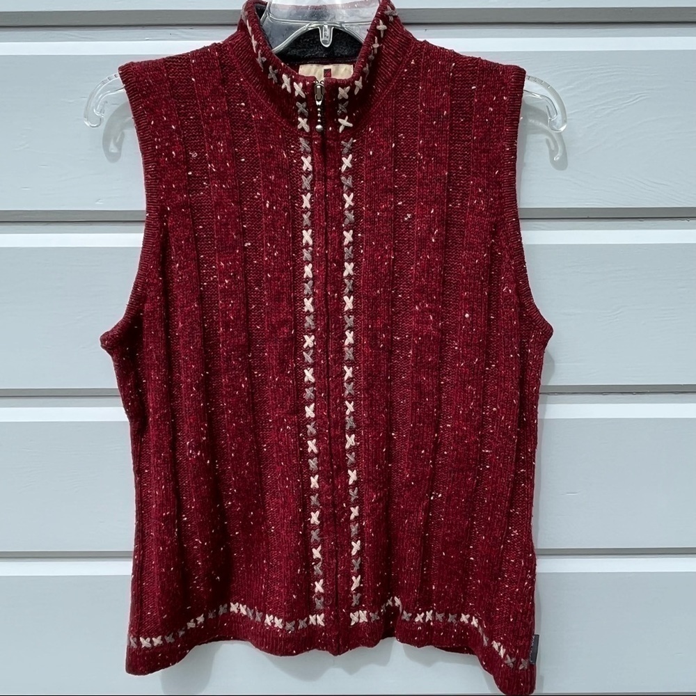 Woolrich Sweater Vest Wool Blend Lambswool Trim Full Zip Ruby Heather Size M